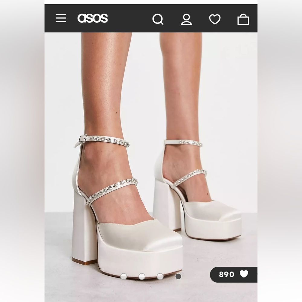Asos platform London Rebel embellished heels in ivory satin